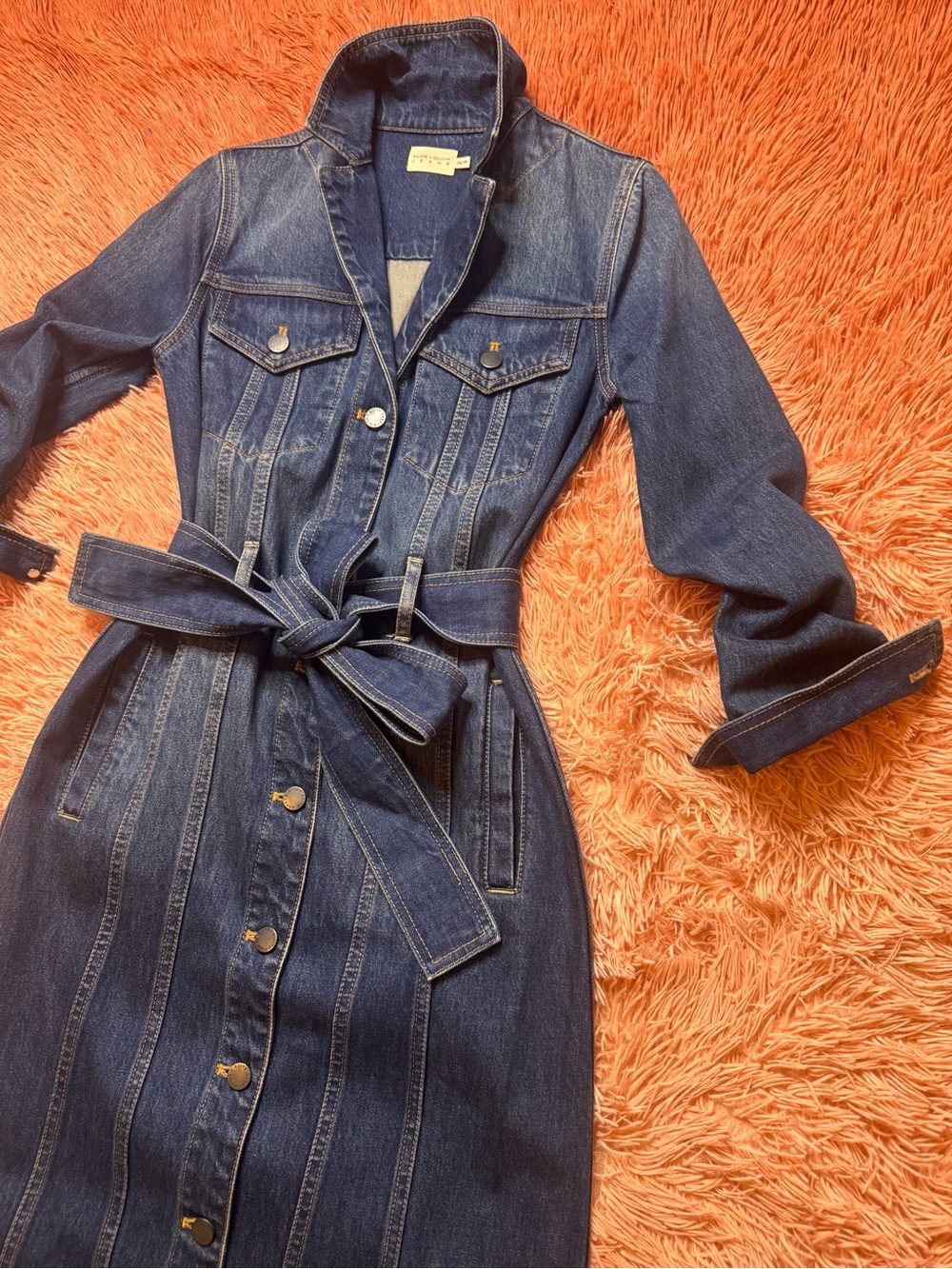 NWOT Alice + Olivia Daren Maxi Denim Jacket/Dress. Size XS - Picture 11 of 16